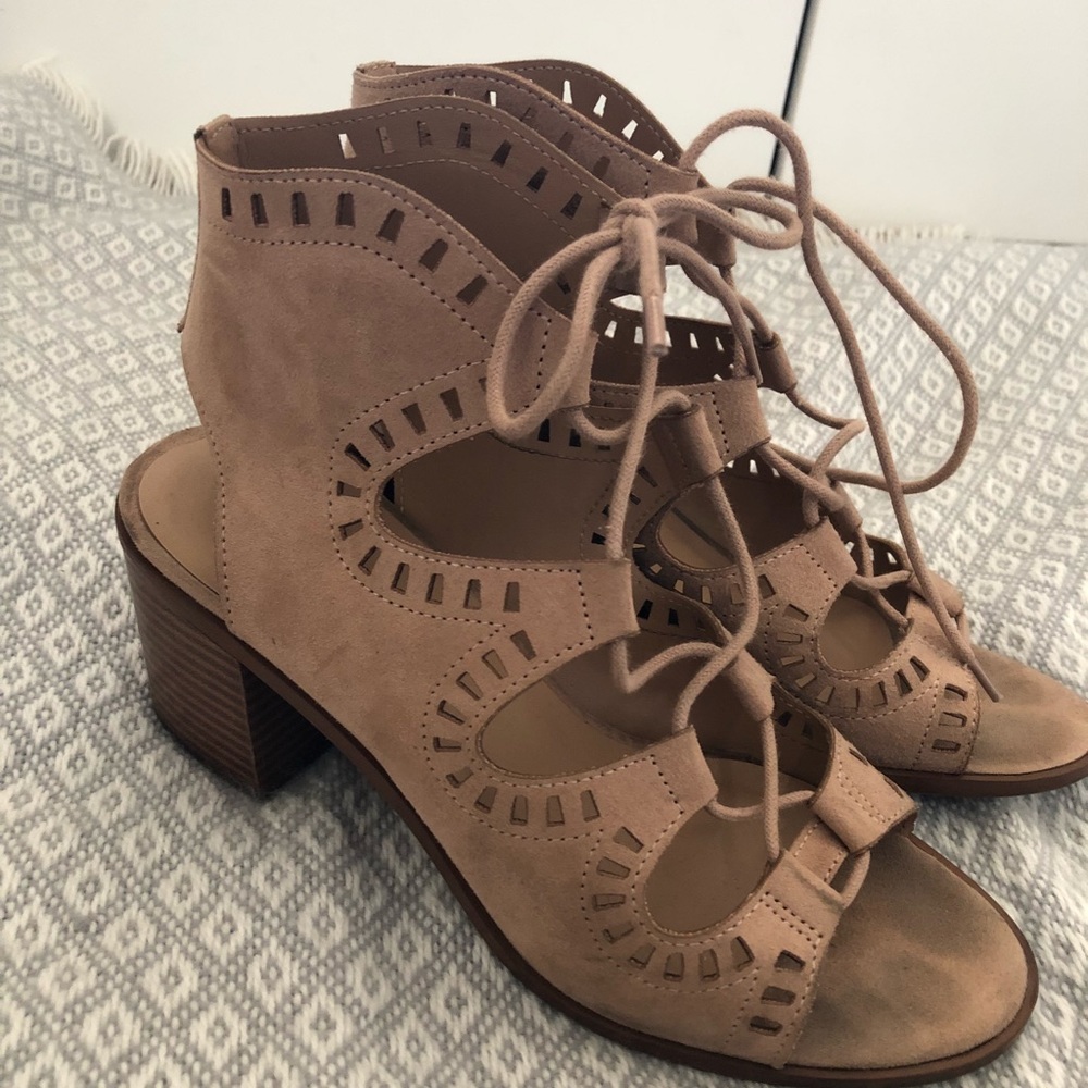 Tan lace up sandals